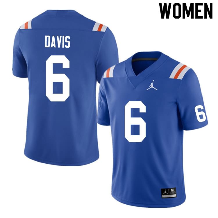 NCAA Florida Gators Shawn Davis Women's #6 Nike Blue Throwback Stitched Authentic College Football Jersey UOF5364TO